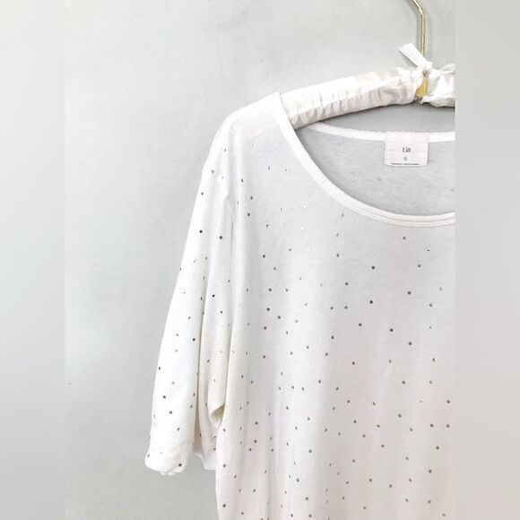Anthropologie | t.la white t-shirt with gold polka dots | size large - Picture 4 of 6